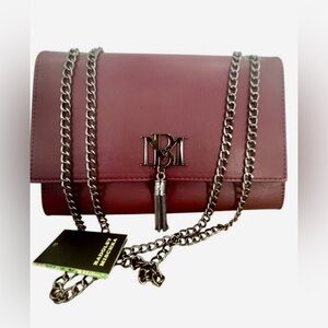 Badgley Mischka Red/Burgundy Crossbody Bag with Gun Metal Chain NWT